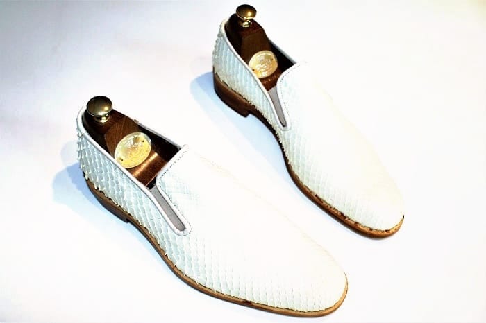 Mocassino in pelle di pitone bianco, Uomo